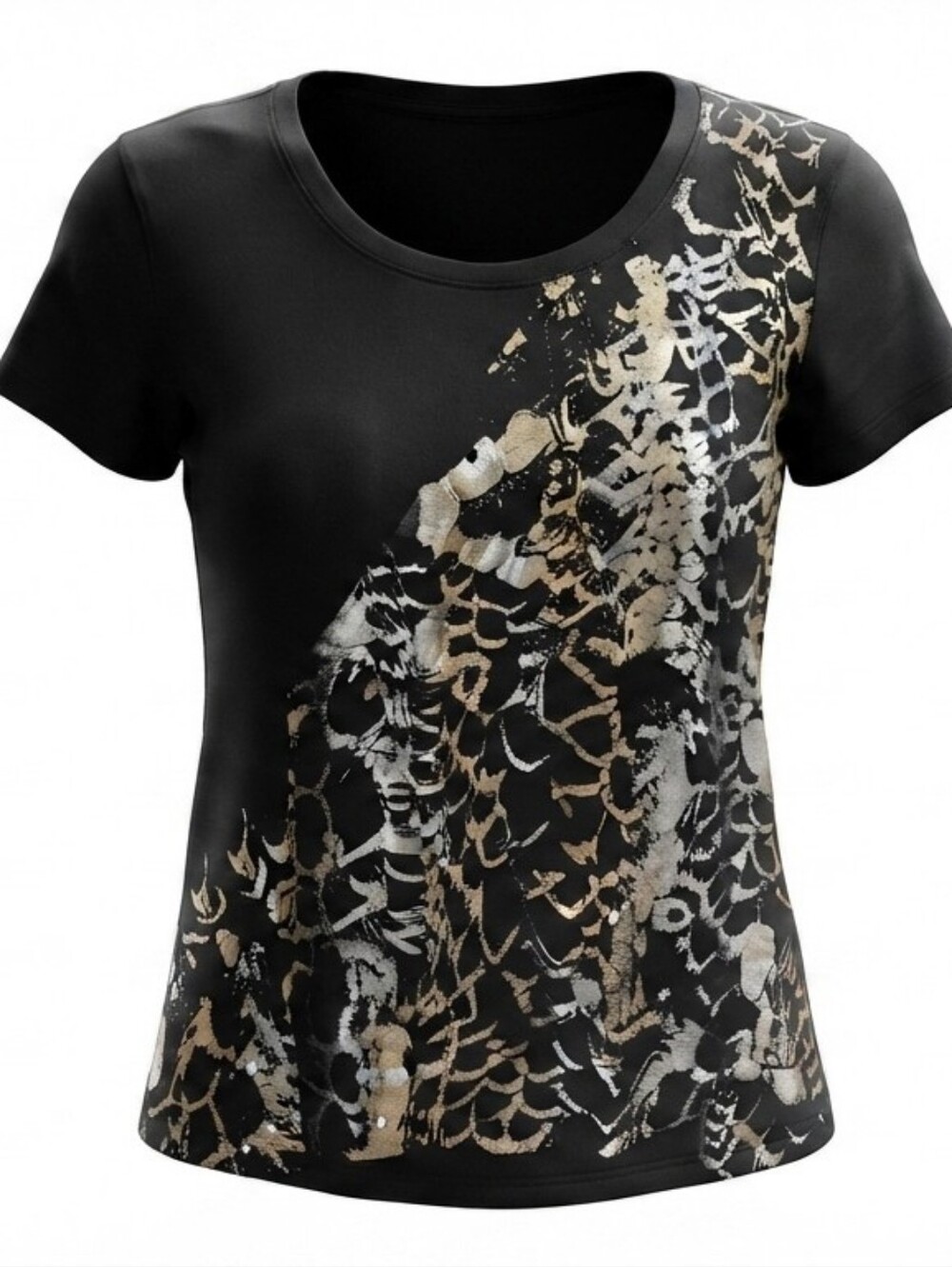 Kenneth Cole Reaction Women's T-Shirt Black Metallic Foil Graphic Size XL